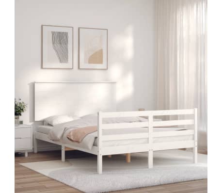 vidaXL Bed Frame without Mattress White Double Solid Wood