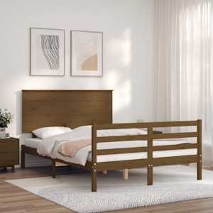vidaXL Lovos rėmas su galvūgaliu, rudas, medienos masyvas, dvivietis
