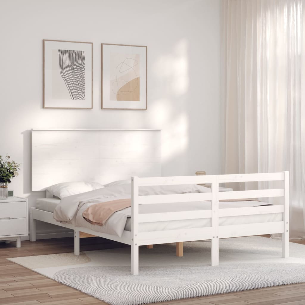 vidaXL Bedframe met hoofdbord massief hout wit 140x190 cm afbeelding