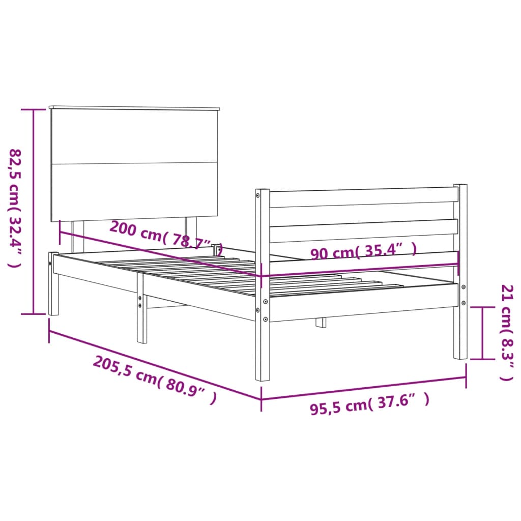 fehér tömör fa ágykeret fejtámlával 90 x 200 cm