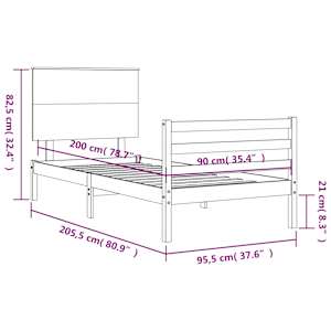 Rám postele s čelem bílý 90 x 200 cm masivní dřevo - obrázek 12