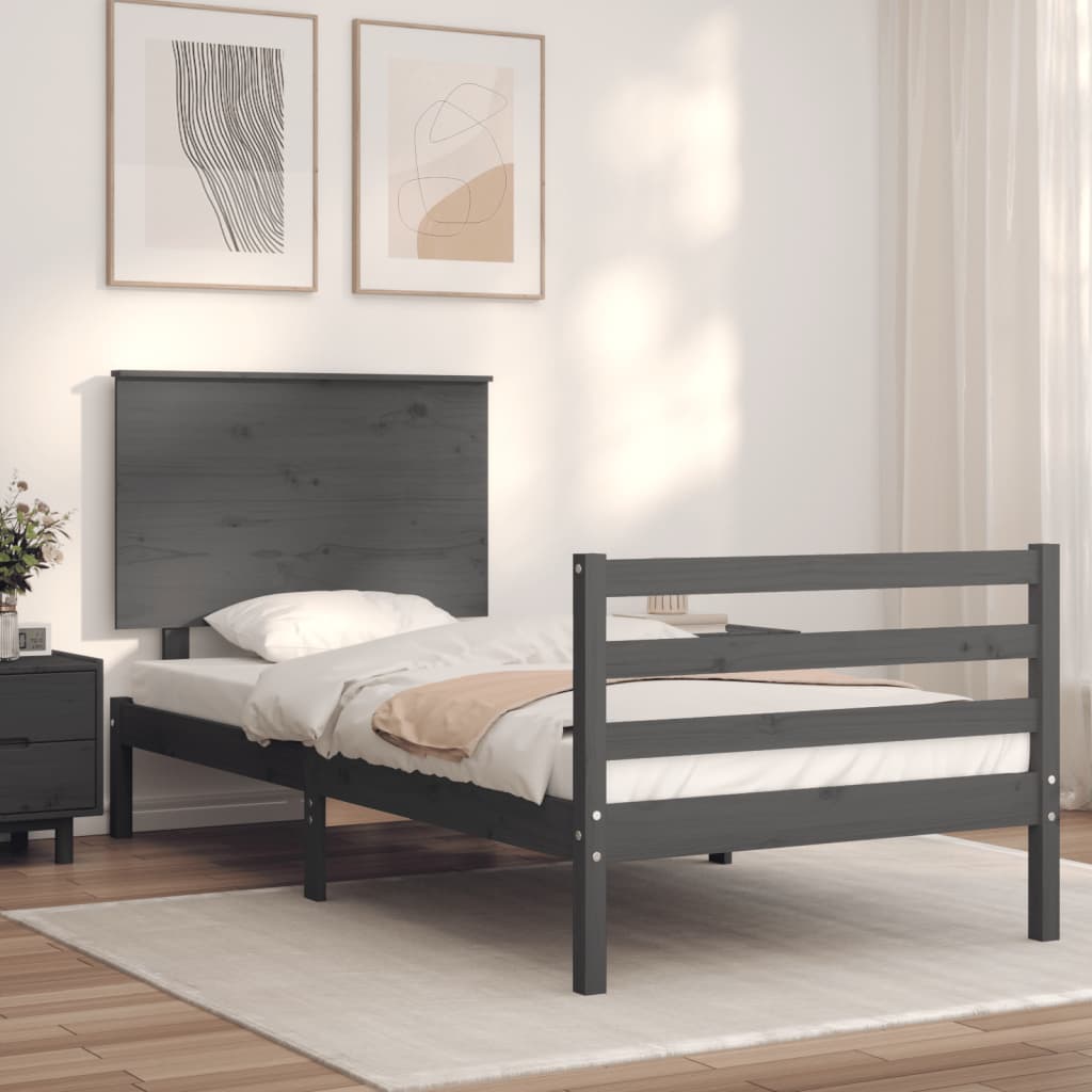 vidaXL Bedframe met hoofdbord massief hout grijs 90x200 cm