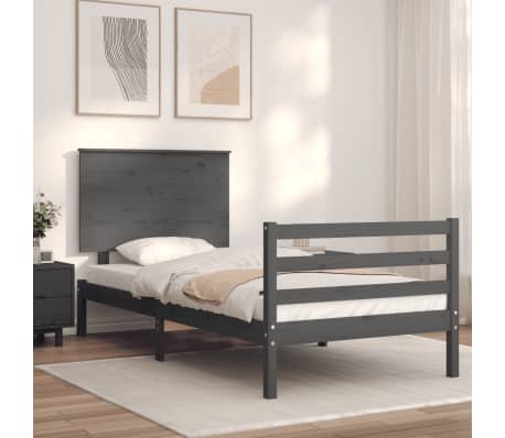 vidaXL Bed Frame with Headboard Grey 90x200 cm Solid Wood