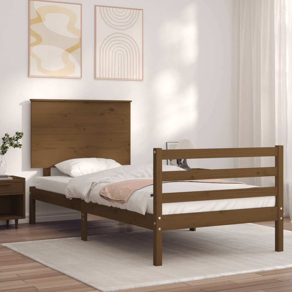 Rám postele s čelem medově hnědý 90 x 200 cm masivní dřevo