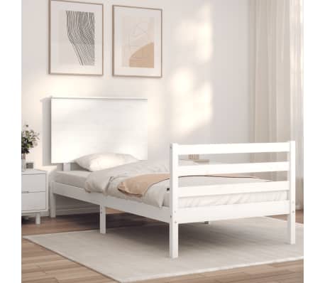 vidaXL Massivholzbett mit Kopfteil Wei&szlig; 100x200 cm