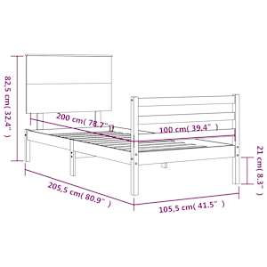 Rám postele s čelem bílý 100 x 200 cm masivní dřevo - obrázek 12