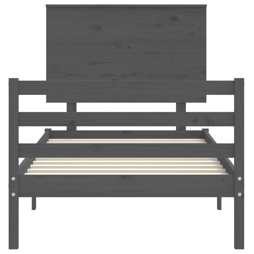 szürke tömör fa ágykeret fejtámlával 100 x 200 cm