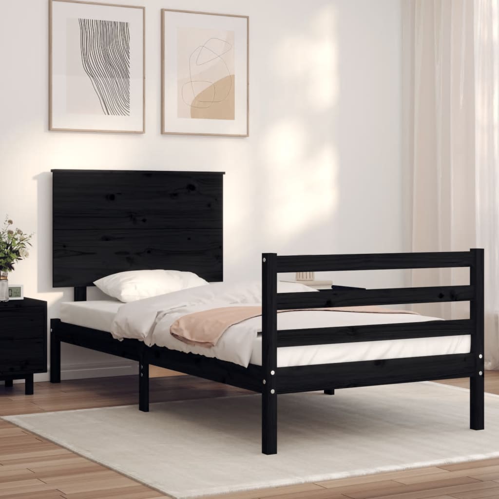 vidaXL Estrutura de cama com cabeceira 100x200 cm madeira maciça preto