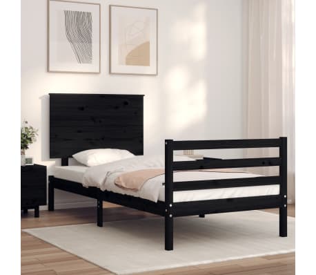 vidaXL Estrutura de cama com cabeceira 100x200 cm madeira maciça preto