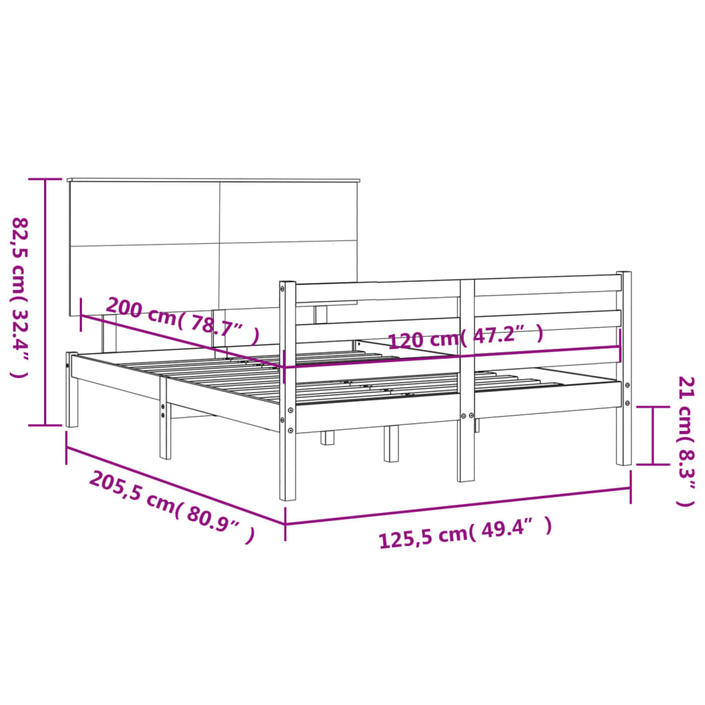 Rám postele s čelem bílý 120 x 200 cm masivní dřevo