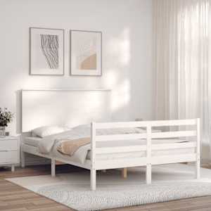 Rám postele s čelem bílý 120 x 200 cm masivní dřevo - obrázek 3