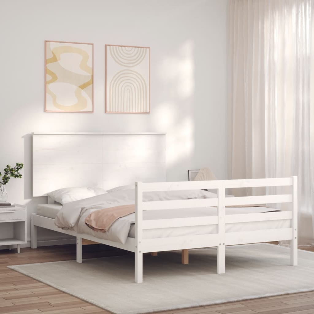 Rám postele s čelem bílý 120 x 200 cm masivní dřevo