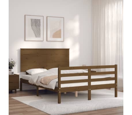 vidaXL Lovos rėmas su galvūgaliu, rudas, 120x200cm, medienos masyvas