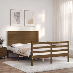vidaXL Lovos rėmas su galvūgaliu, rudas, 120x200cm, medienos masyvas