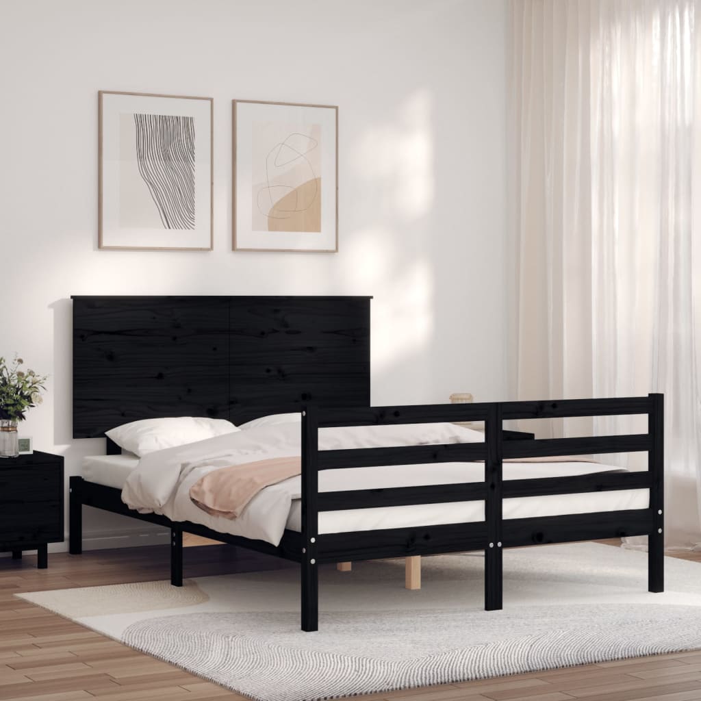 vidaXL Estrutura de cama com cabeceira 120x200cm madeira maciçao preto