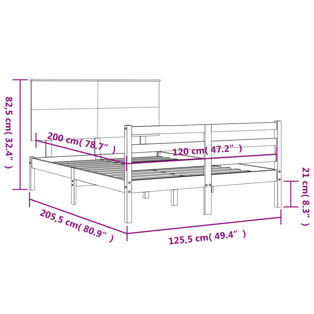 Rám postele s čelem černý 120 x 200 cm masivní dřevo