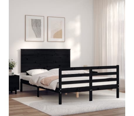 vidaXL Cadre de lit sans matelas noir 120x200 cm bois massif