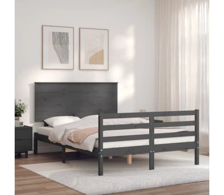 vidaXL Lovos rėmas su galvūgaliu, pilkas, 140x200cm, medienos masyvas