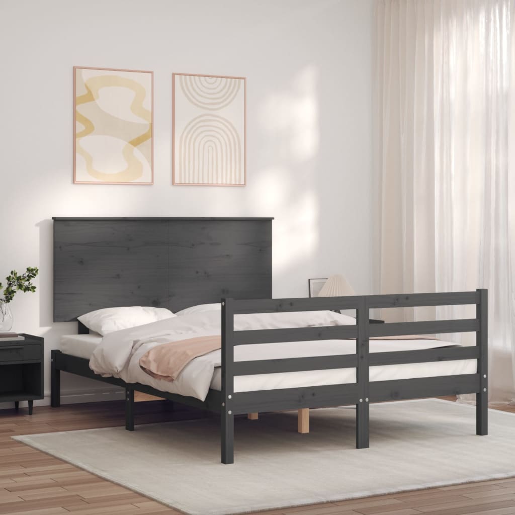 vida XL Massivholzbett mit Kopfteil Grau 140x 200 cm