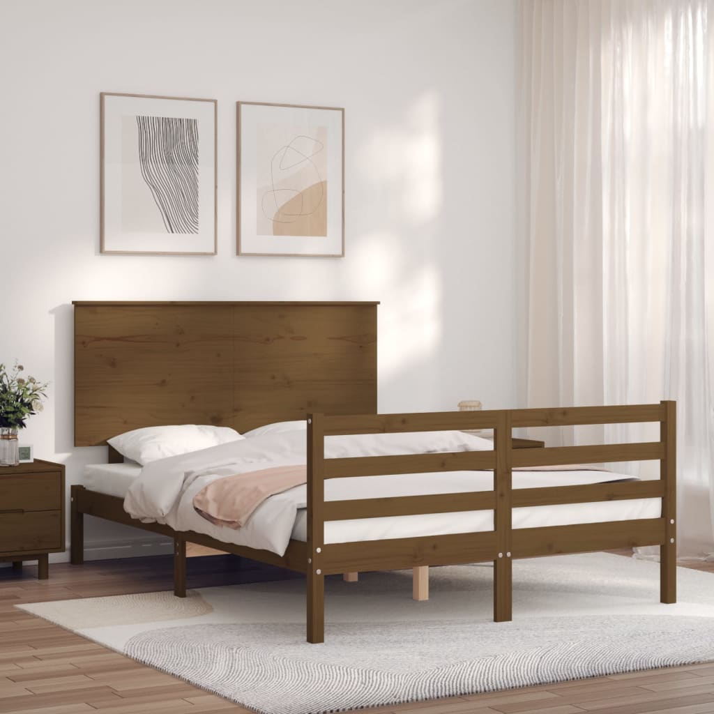 vidaXL Bed Frame with Headboard Honey Brown 140x200 cm Solid Wood