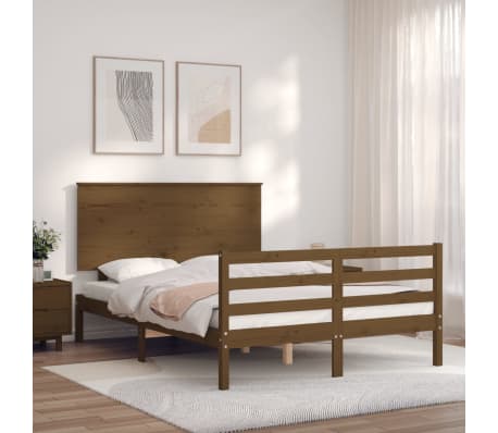 vidaXL Bedframe met hoofdbord massief hout honingbruin 140x200 cm