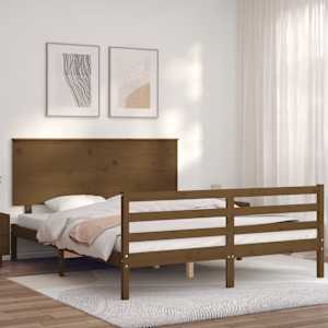 vidaXL Lovos rėmas su galvūgaliu, rudas, medienos masyvas, didelis