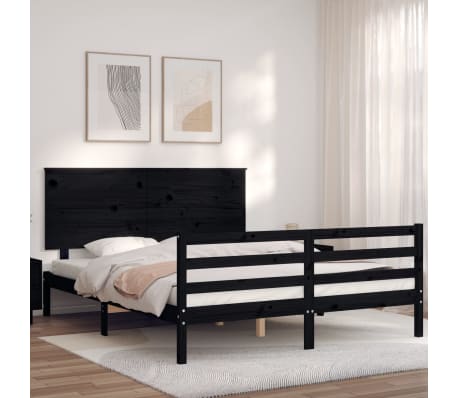 vidaXL Lovos rėmas su galvūgaliu, juodas, medienos masyvas, didelis