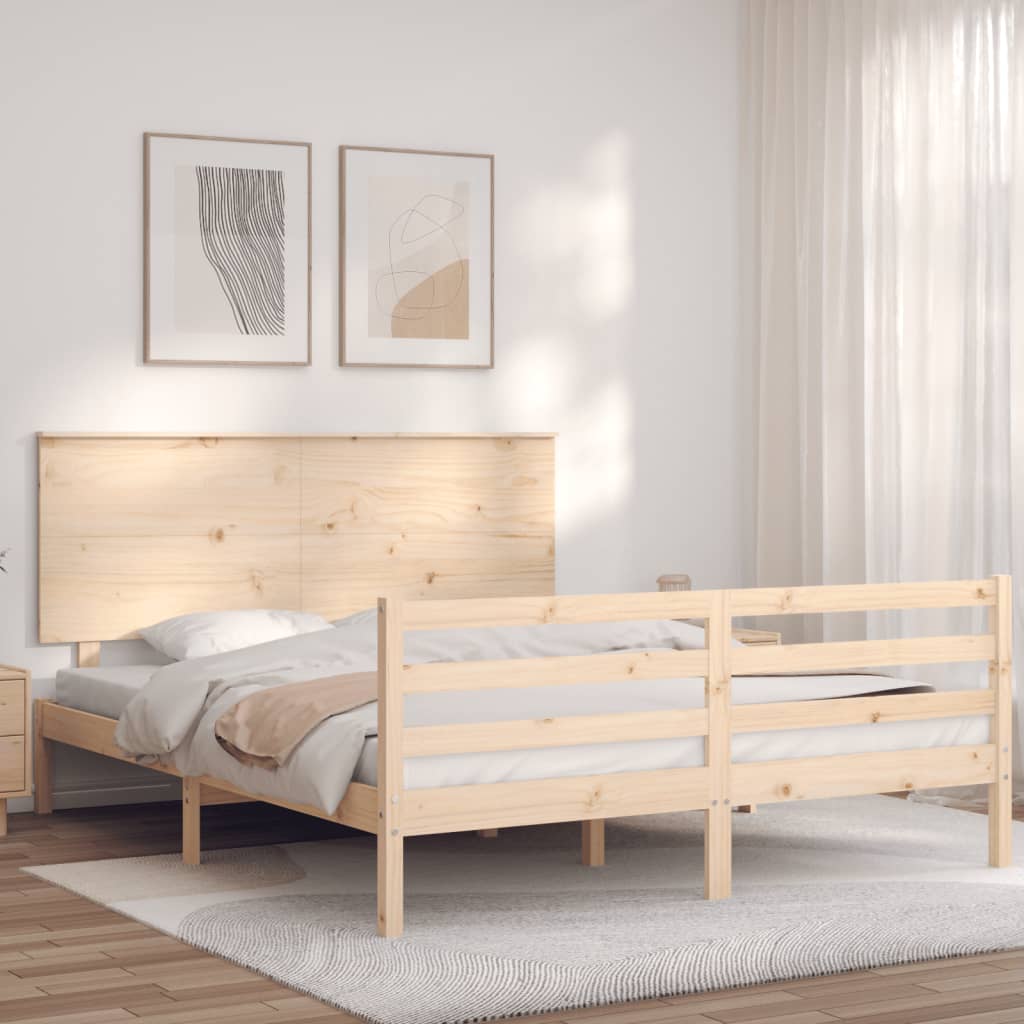 vidaXL Bedframe met hoofdbord massief hout 160x200 cm afbeelding