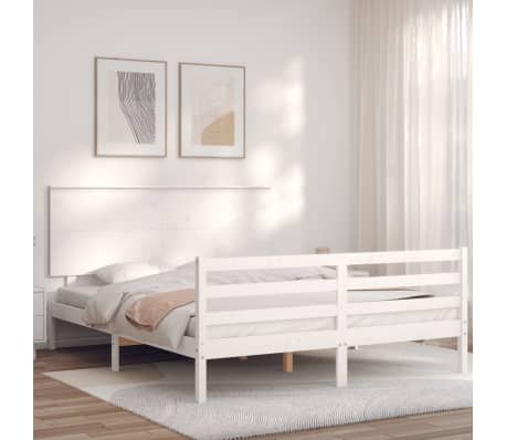 vidaXL Lovos rėmas su galvūgaliu, baltas, 160x200cm, medienos masyvas