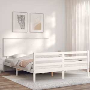 vidaXL Lovos rėmas su galvūgaliu, baltas, 160x200cm, medienos masyvas