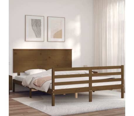 vidaXL Lovos rėmas su galvūgaliu, rudas, 160x200cm, medienos masyvas
