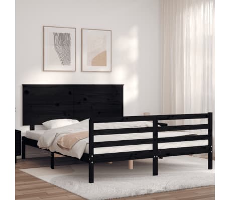 vidaXL Lovos rėmas su galvūgaliu, juodas, 160x200cm, medienos masyvas