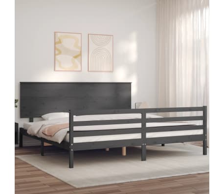 vidaXL Lovos rėmas su galvūgaliu, pilkas, 200x200cm, medienos masyvas