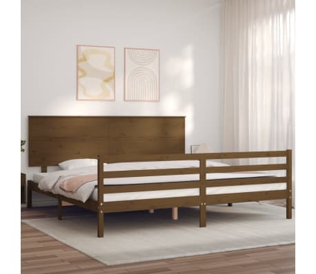 vidaXL Lovos rėmas su galvūgaliu, rudas, 200x200cm, medienos masyvas