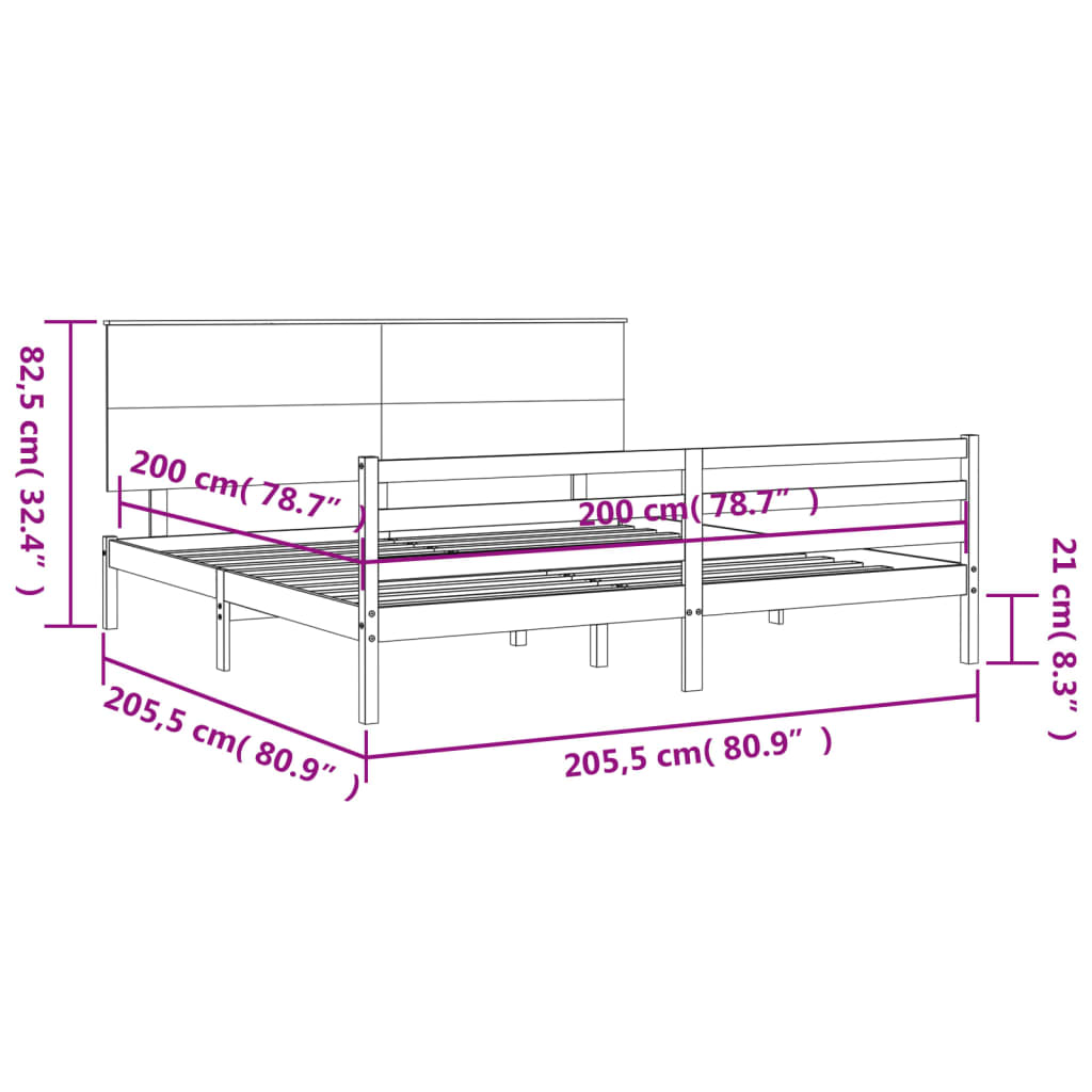 Okvir za krevet s uzglavljem crni 200 x 200 cm od masivnog drva