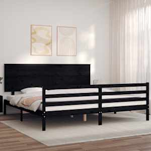Rám postele s čelem černý 200 x 200 cm masivní dřevo - obrázek 3