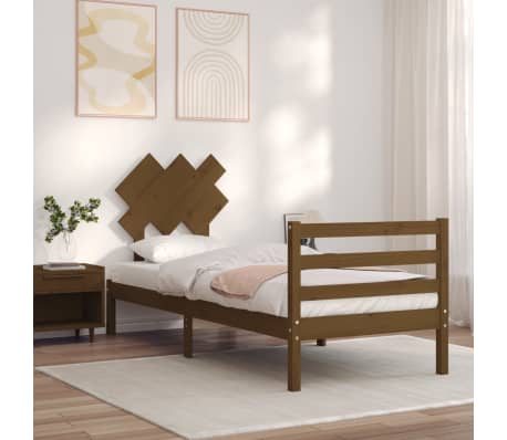 vidaXL Lovos rėmas su galvūgaliu, rudas, mediena, mažas vienvietis