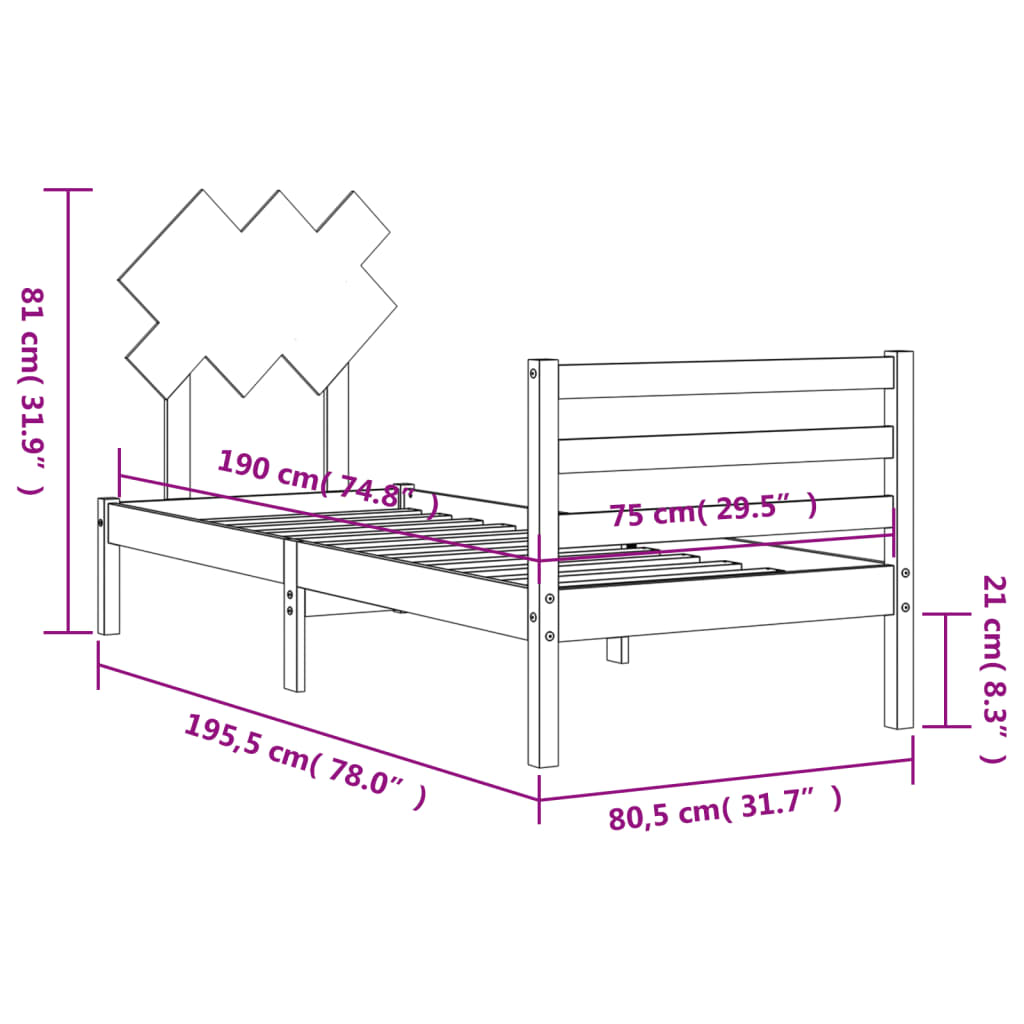 Posteljni okvir z vzglavjem črn 2FT6 trden les