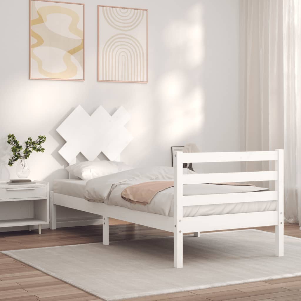 vidaXL Bedframe met hoofdbord massief hout wit afbeelding