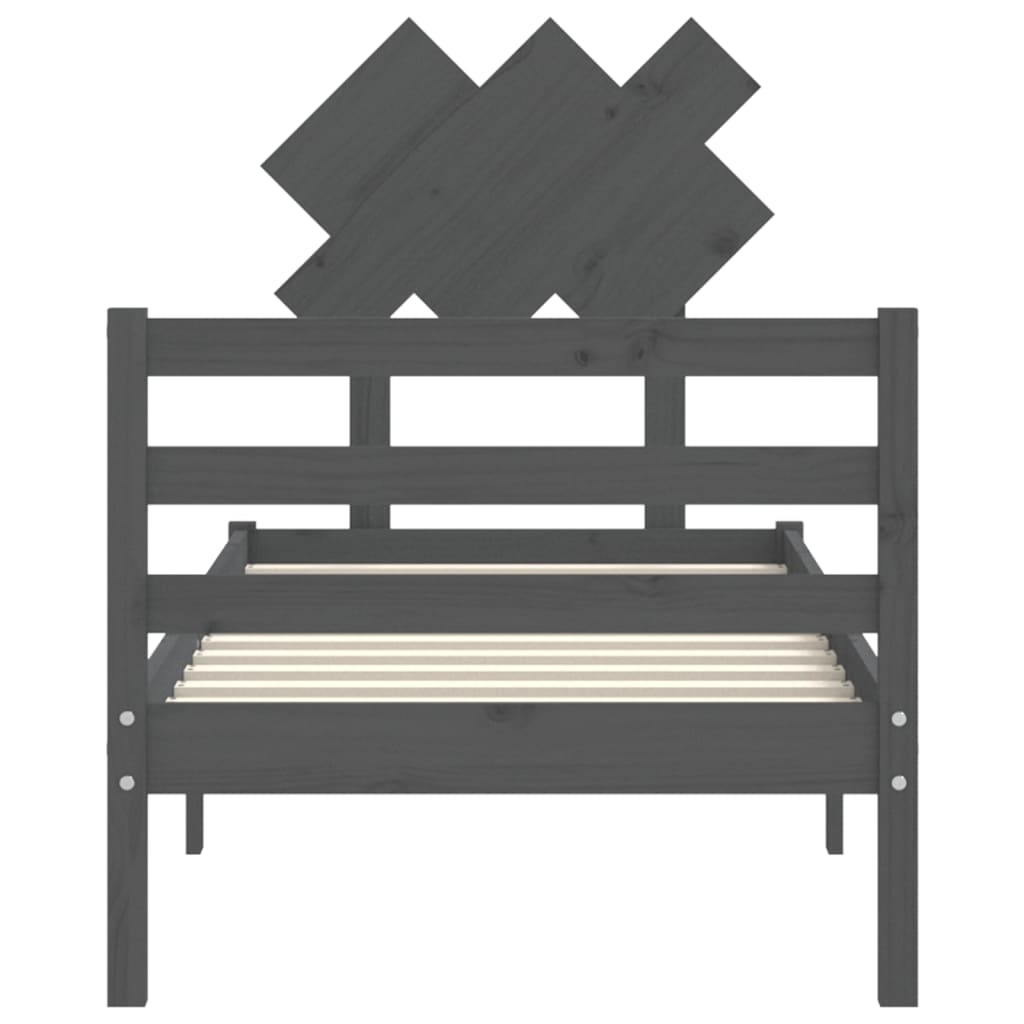 Posteljni okvir z vzglavjem siv 3FT trden les