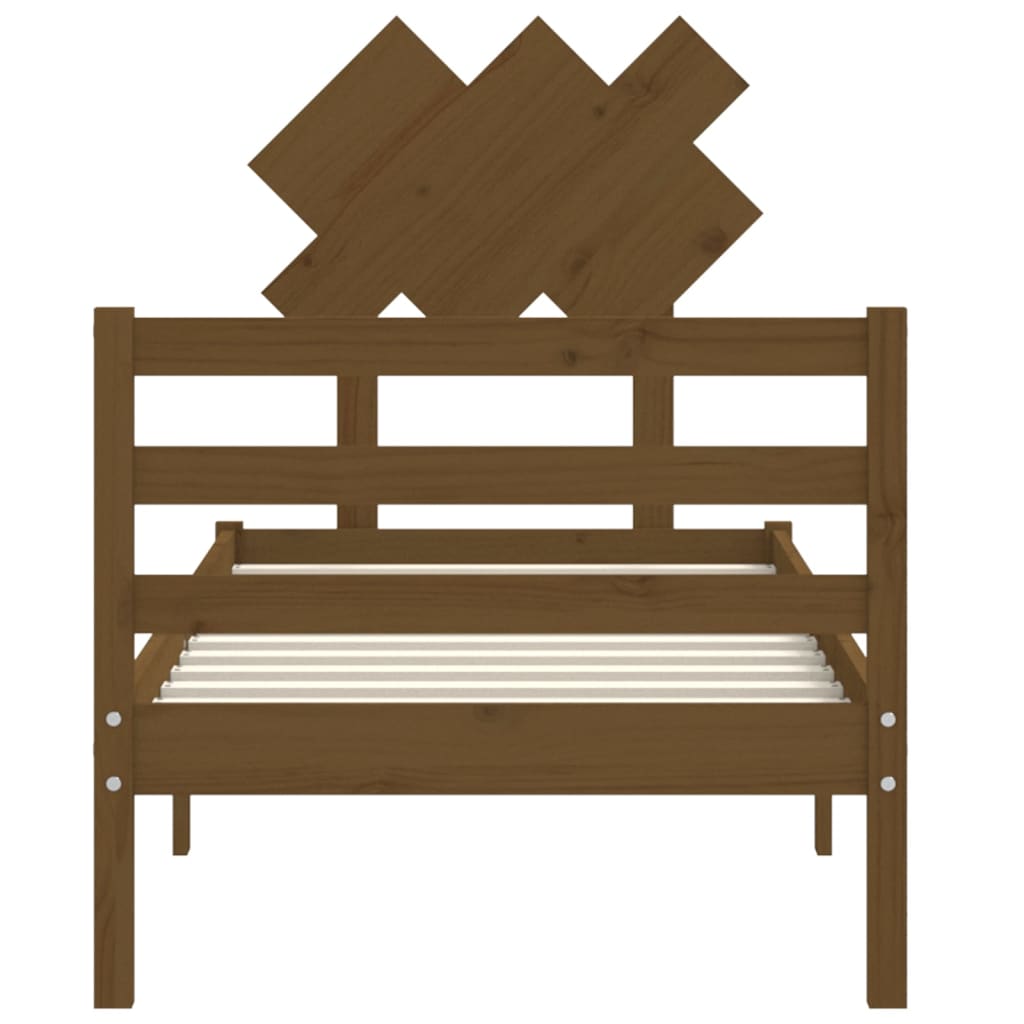 Cadru de pat cu tăblie single, maro miere, lemn masiv