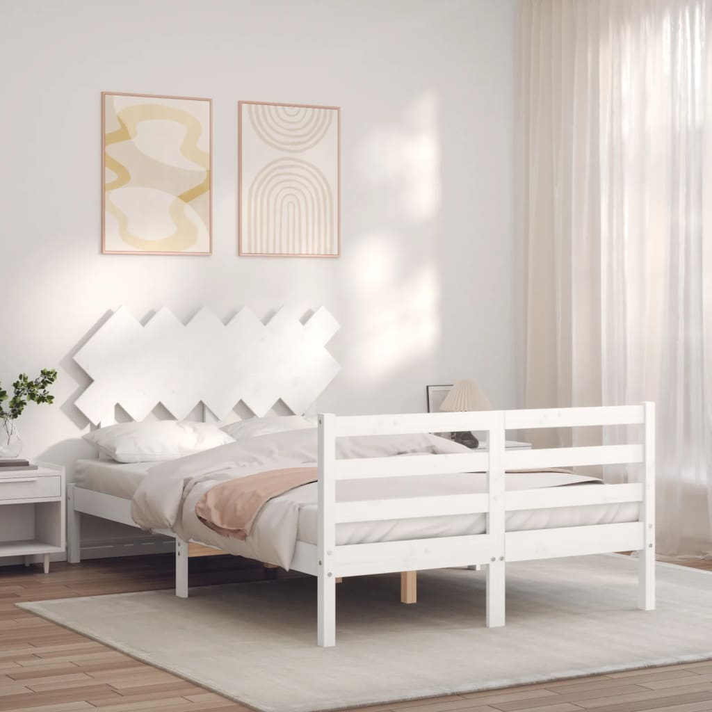 vidaXL Bedframe met hoofdbord massief hout wit afbeelding
