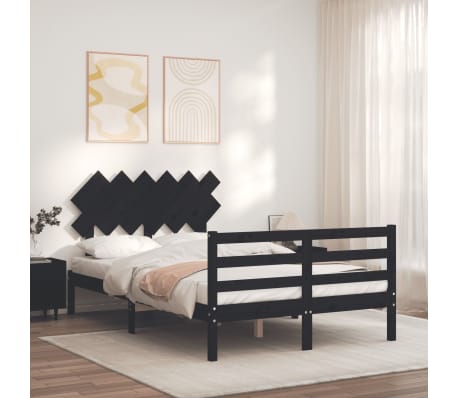 vidaXL Lovos rėmas su galvūgaliu, juodas, mediena, mažas dvivietis