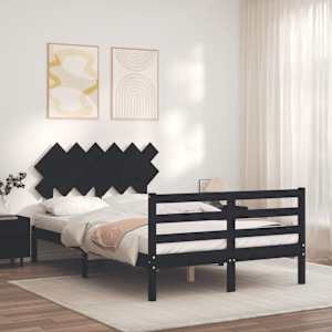 vidaXL Lovos rėmas su galvūgaliu, juodas, mediena, mažas dvivietis