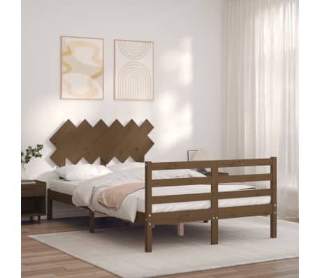 vidaXL Lovos rėmas su galvūgaliu, rudas, medienos masyvas, dvivietis
