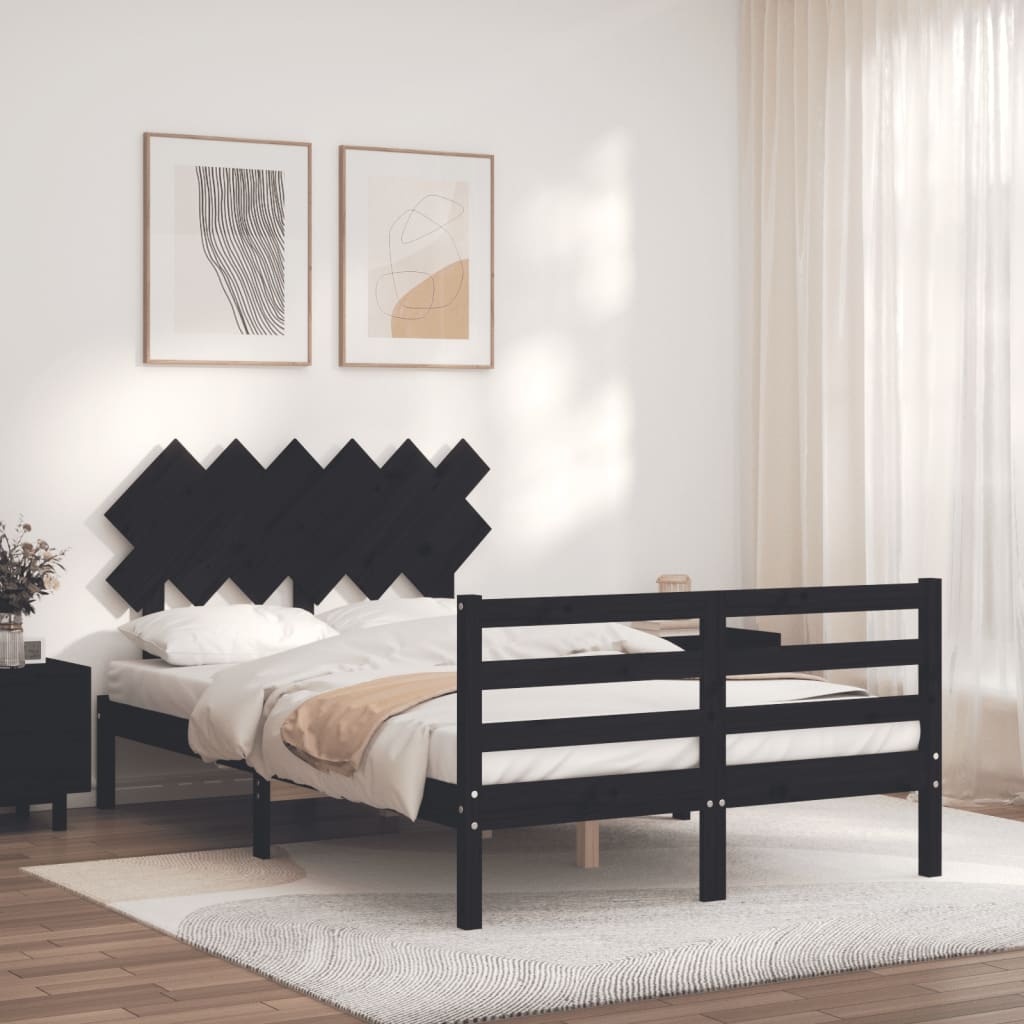 vidaXL Bed Frame with Headboard Black Double Solid Wood