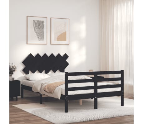 vidaXL Bed Frame with Headboard Black Double Solid Wood