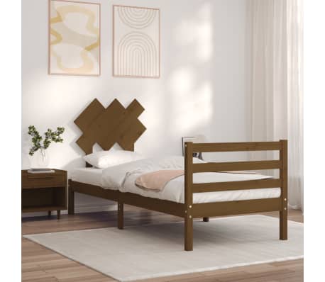 vidaXL Cadru de pat cu tăblie, maro miere, 90x200 cm, lemn masiv