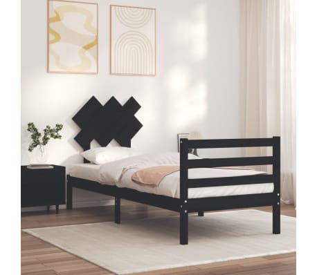 vidaXL Lovos rėmas su galvūgaliu, juodas, 90x200cm, medienos masyvas