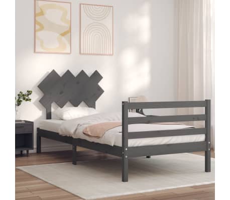 vidaXL Lovos rėmas su galvūgaliu, pilkas, 100x200cm, medienos masyvas